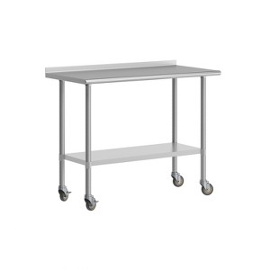 Flash Furniture Rawcliffe Stainless Steel 18  Gauge NSF Cert. Portable Prep and Work Table with 1.5" Backsplash, Undershelf and 2 Locking Casters - 1 of 4