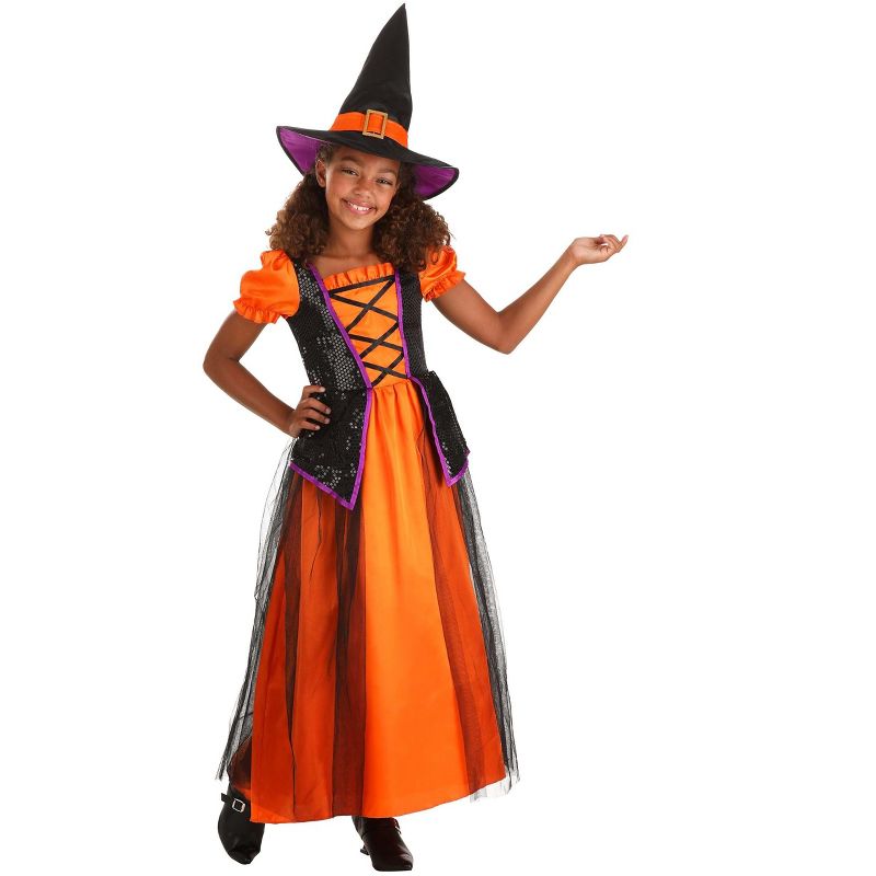 HalloweenCostumes.com Orange Light-Up Witch Girls Costume, 3 of 10