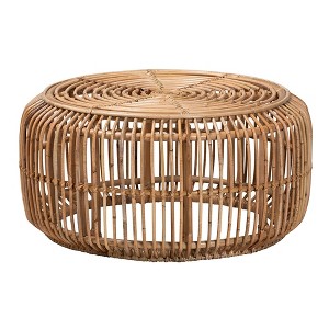 Baxton Studio Aliane Antique Rattan Coffee Table Natural Brown: No Assembly, Form Base Design, 30" Diameter - 1 of 4