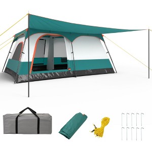 Tangkula 10-Person Camping Tent with Porch Large Family Cabin Tent w/ 2 Rooms 2 Doors - 1 of 4