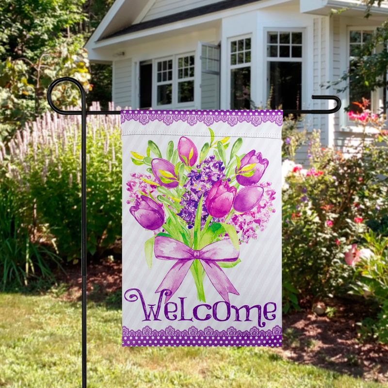 Northlight Welcome Purple Floral Bouquet Outdoor Garden Flag 12.5" x 18", 3 of 5