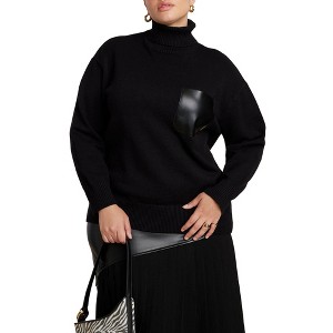 ELOQUII Faux Leather Pocket Turtleneck Sweater - 1 of 4