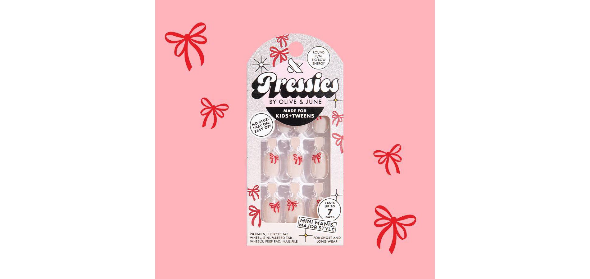 Olive & June Pressies Fake Nails - S Round - Big Bow Energy - 28ct