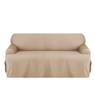 Tan Cotton Duck T-Cushion Sofa Slipcover