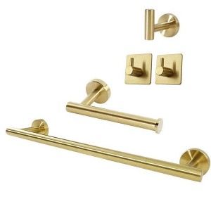 Itopfox 5 Piece Bathroom Hardware Set SUS304 Stainless Steel Brushed Gold 16 Inch Towel Bar Toilet Paper Holder 3 Hooks - 1 of 4