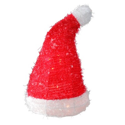 Northlight 13" Lighted Iced Tinsel Santa Hat Christmas Tree Topper - Clear Lights