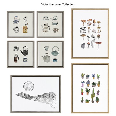 Natural Framed Canvas Wall Art with Mushrooms, 18x24