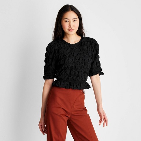 Women's Elbow Sleeve Ruffle Textured Top - Future Collective™ With Reese  Blutstein : Target