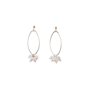 Slickblue Women's Fashion Earrings, Gold Elliptic Hoop with Pearl Dangle, Stud Back Closure, 1.5" Length - 1 of 3