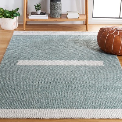 Turquoise and Ivory Striped Wool 4' x 6' Area Rug