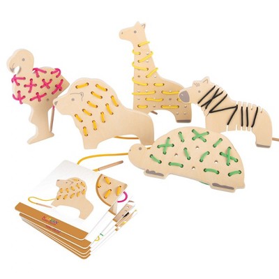 Kaplan Early Learning Safari Wooden Lacing Animals - Set of 5