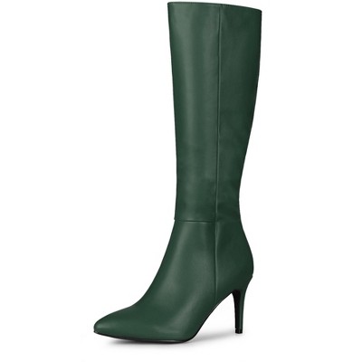 BLISSFUL STEP Women's Halloween Pointed Toe Side Zipper Stiletto Heel Knee High Boots