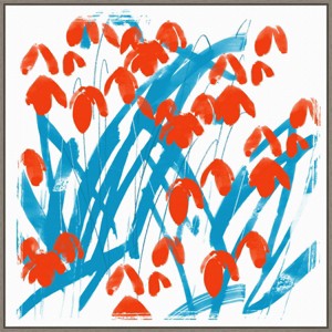 30" x 30" Red Snowdrops by Jenny Frean Framed Canvas Wall Art Print - Amanti Art - 1 of 4