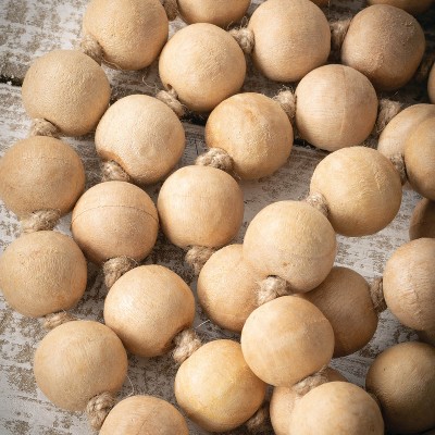 Natural Beaded Wood Garland 63" Tan