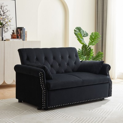 NicBex Modern Velvet Convertible Loveseat Sleeper Sofa with 2 Lumbar Pillows,Adjustable Pull-Out Bed and Removable Armrest for Living Room