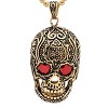 Steeltime Men's stainless steel skull pendant with simulated diamonds. Color Options: Gold/Red, Gold/Black, Silver/Red, Silver/Black - 2 of 4