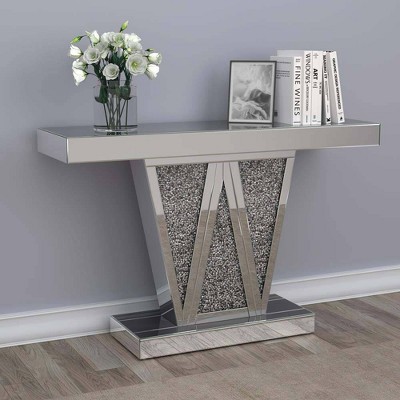 Silver Mirrored Glass and Wood Console Table, 47"