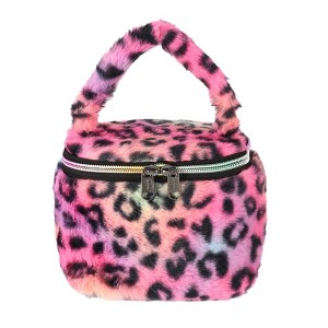 Unique Bargains Portable Leopard Print Makeup Bag Rose Red 1 Pc - 1 of 3