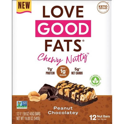 Love Good Fats Chewy Nutty Peanut Chocolatey Plant Based Keto Bars - 12pk/1.59oz