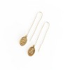 sanctuaire Dainty Oval Saint Medallion Coin Threader Drop Earrings Gold - 2 of 4