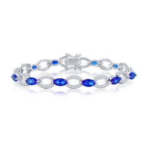 Bella Silver Sterling Silver Marquise & Oval Linked Bracelet - Sapphire CZ - Blue - 7.5 Inch - 1 of 2