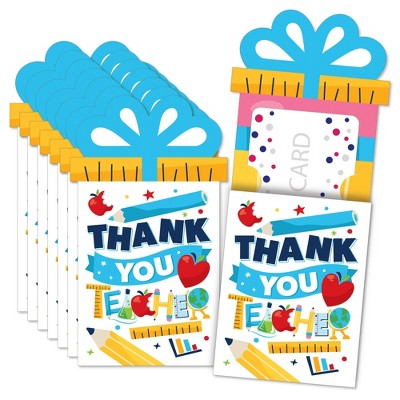 Big Dot of Happiness Thank You Teachers - Teacher Appreciation Money and Gift Card Sleeves - Nifty Gifty Card Holders - Set of 8