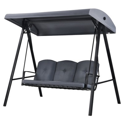 Gray Steel 3-Seat Outdoor Porch Swing with Adjustable Canopy