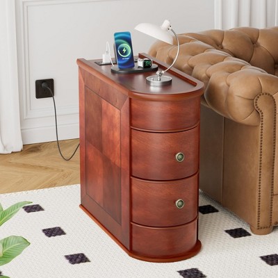 Solid Wood End Table with Integrated Charging Station
