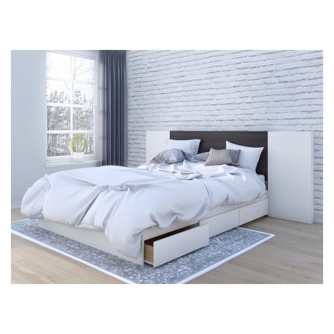 Cadence Storage Bed And Headboard With Panels Queen White Black Nexera