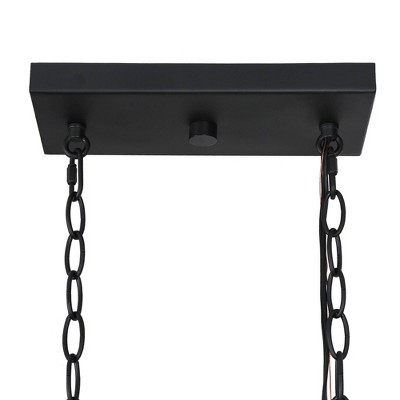 Black and Brass 5-Light Linear Chandelier with Glass Shades