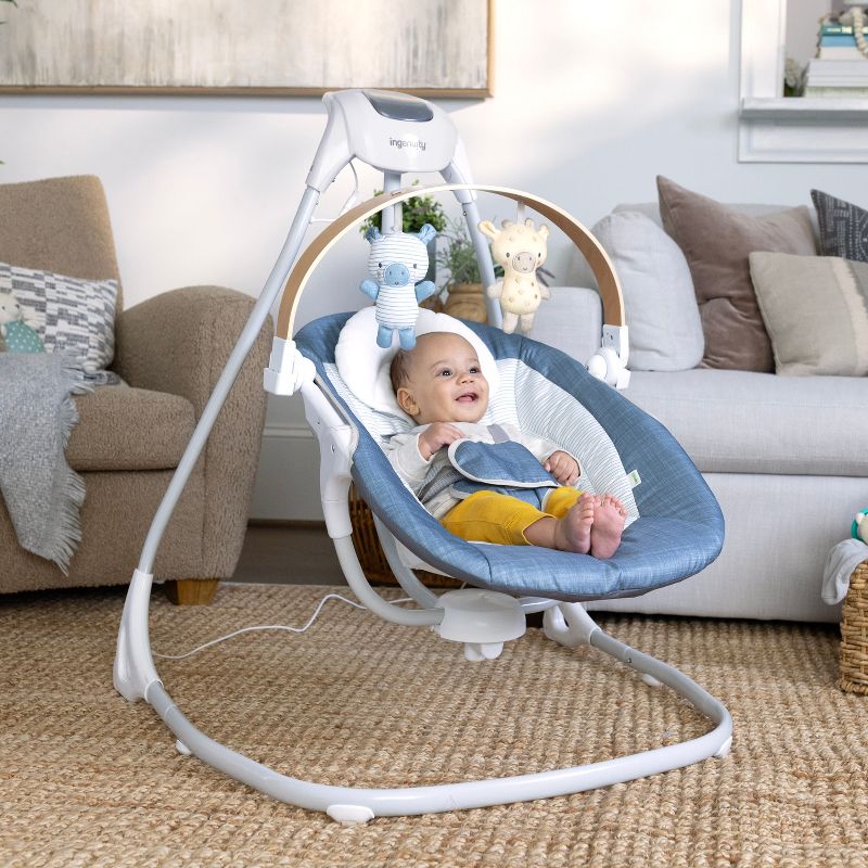 Ingenuity Simple Comfort Compact Swing with Wood Toy Bar - Chambray, 3 of 18
