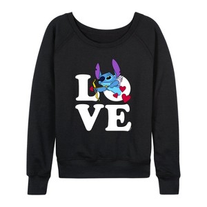 Women's - Lilo and Stitch - Love Cupid Stitch Lightweight French Terry Wide Neck Long Sleeve Graphic Shirt - 1 of 4