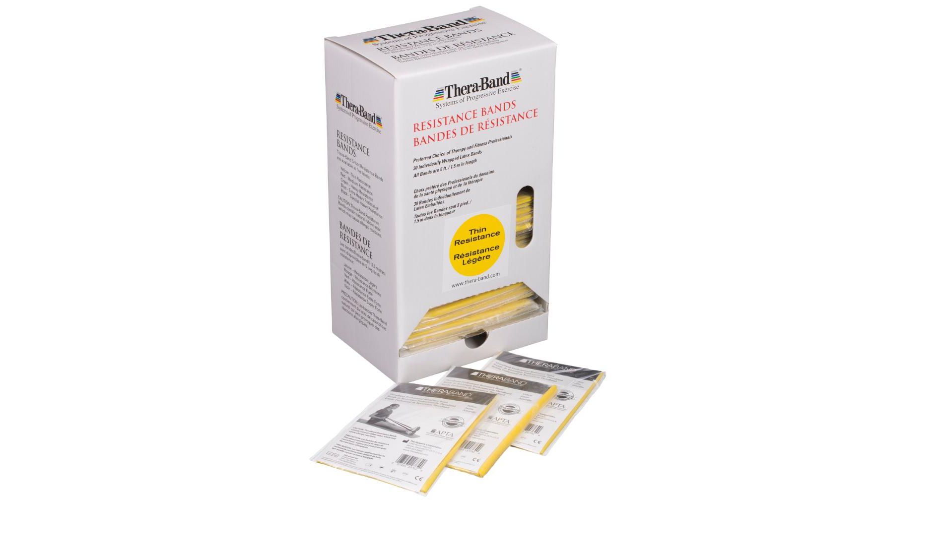 THERABAND Resistance Bands, 5 FT, Yellow, Thin Thickness, 3 LBS Resistance, Level 2, 30 Count