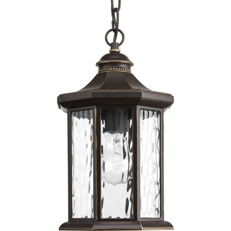 Progress Lighting, Edition, 1-Light Hanging Lantern, Antique Bronze, Clear Water Glass, Die-Cast Aluminum, Damp Rated, 1 of 3