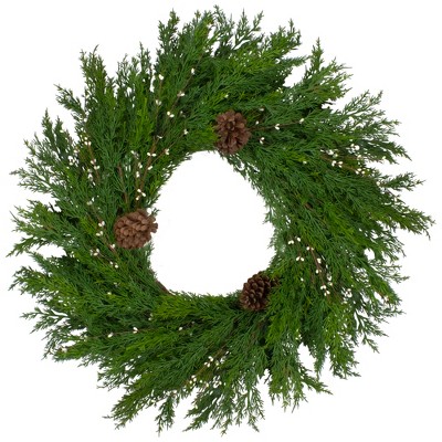 Northlight 32" Realistic Cedar with Pine Cones and White Berries Artificial Christmas Wreath - Unlit