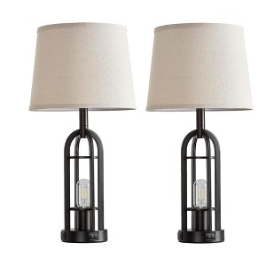 Itopfox Black Farmhouse Table Lamps Set of 2 with USB A+C Charging Ports, Industrial Nightstand Lamps for Bedroom & Living Room, Dual-Lighting Design - 1 of 4