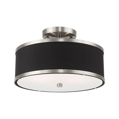Brushed Nickel and Black Fabric 2-Light Semi-Flush Mount