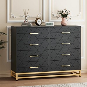 Acekool  8 Drawer Wooden Dresser, Modern Wide Chest with Rattan Drawers for Bedroom or Living Room, 47 Inch - 1 of 4