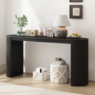 Modern Curved Design Wood Console Table,Entryway Side Table With Vertical Stripe Design Suitable for Living Room Hallway-Cuddlewood