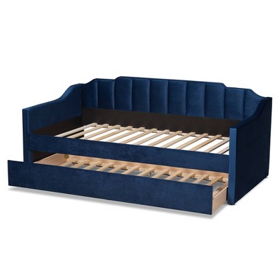 Navy Blue Velvet Upholstered Twin Daybed with Trundle
