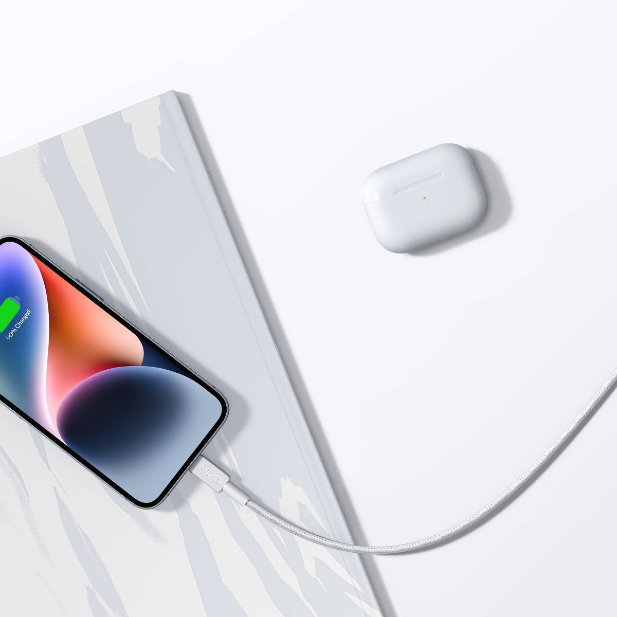 Anker 6' Braided Lightning to USB-C Fast Charging Cable - White: Quick Charge, Apple Connector, 6ft Length - thumbnail 7