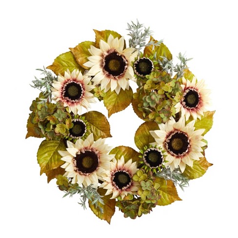 Nearly Natural 24” White Sunflower And Hydrangea Artificial Autumn ...