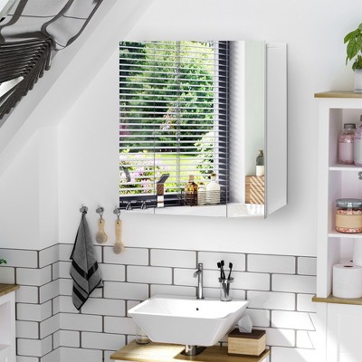 White Wall-Mounted Bathroom Mirror Medicine Cabinet with Adjustable Shelves