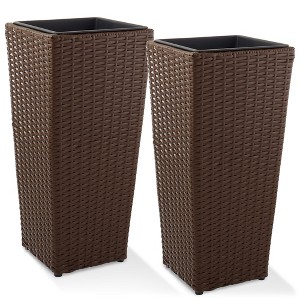 Casafield All-Weather Outdoor Planters with Liners - Set of 2, Tall Tapered Plant Boxes with Flower Pots for Front Porch, Deck, Patio, Garden - 1 of 4