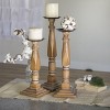 VIP Wood 19.5 in. Brown Turned Wood Pillar Candle Holders Set of 3 - 2 of 4