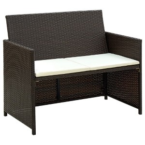vidaXL 4 Piece Patio Lounge with Cushions in Poly Rattan Brown - Outdoor Furniture Set with Two-Seater Sofa, Coffee Table & Single Sofas - 1 of 4