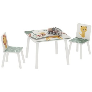 Qaba 3-Piece Kids Table and Chairs Set Furniture for Boys and Girls Aged 3-8, Bedroom, Nursery, Playroom, Green - 1 of 4