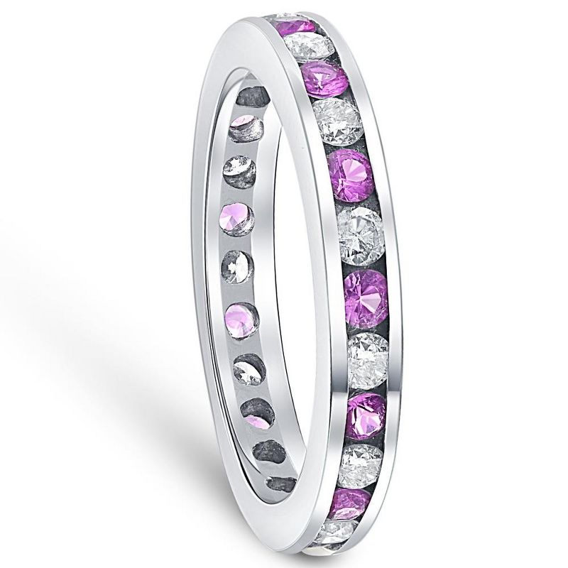 Pompeii3 1 1/2ct Pink Sapphire & Diamond Eternity Channel Set Wedding Ring 14k White Gold, 3 of 6