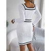 Women's Dress Contrast Trimmed Knit Sweater Dress Square Neck Dress - 4 of 4