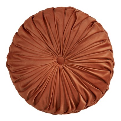 14" Velvet Pin Tuck Poly Filled Round Throw Pillow Rust - Saro Lifestyle